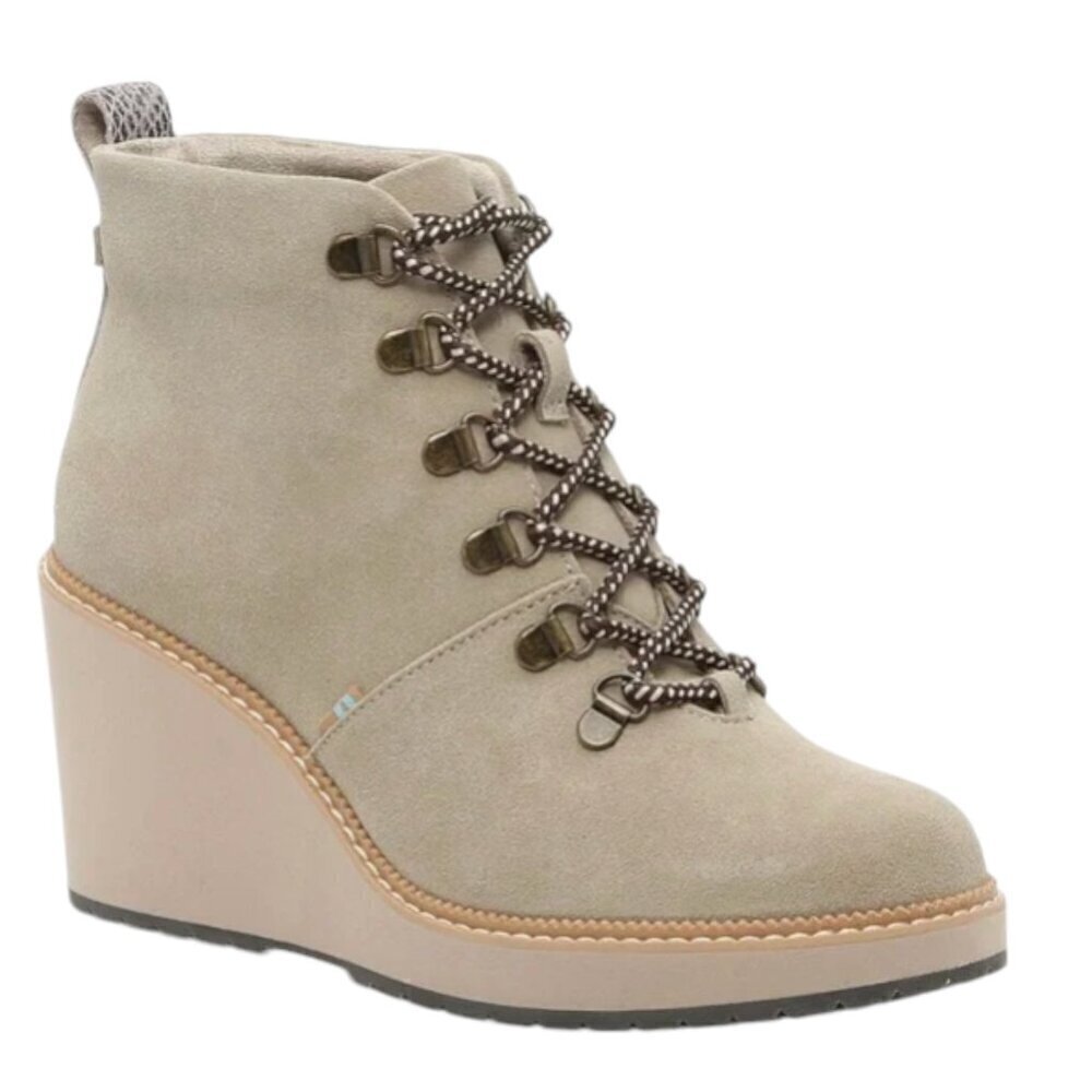 Toms Melrose Wedge Bootie Lace-Up Boots, Taupe/Stone, 8.5
